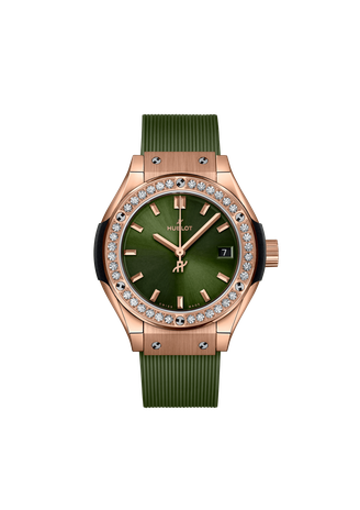 Ladies' watch  HUBLOT, Classic Fusion King Gold Green Diamonds / 29mm, SKU: 591.OX.8980.RX.1204 | watchphilosophy.co.uk