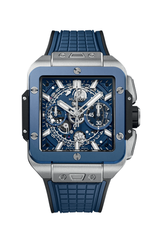 Men's watch / unisex  HUBLOT, Square Bang Unico Titanium Blue Ceramic / 42mm, SKU: 821.NL.5170.RX | watchphilosophy.co.uk