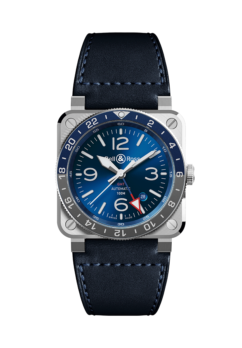 Men's watch / unisex  BELL & ROSS, BR 03-93 GMT Blue / 42mm, SKU: BR0393-BLU-ST/SCA | watchphilosophy.co.uk