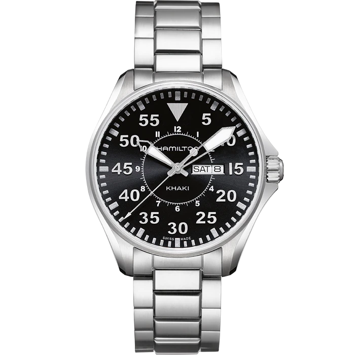 Men's watch / unisex  HAMILTON, Khaki Aviation Pilot Day Date Quartz / 42mm, SKU: H64611135 | watchphilosophy.co.uk