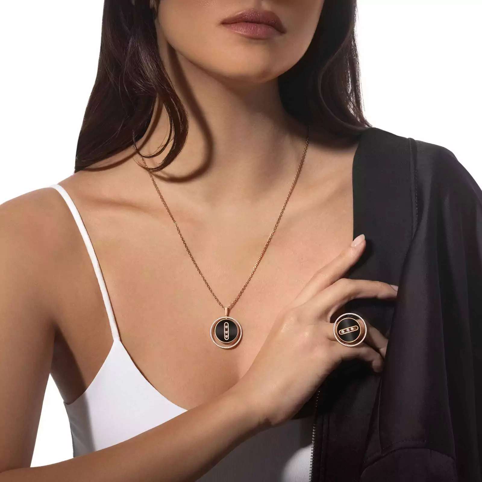 Women Jewellery  MESSIKA, Lucky Move Onyx Ring LM, SKU: 12323-PG | watchphilosophy.co.uk