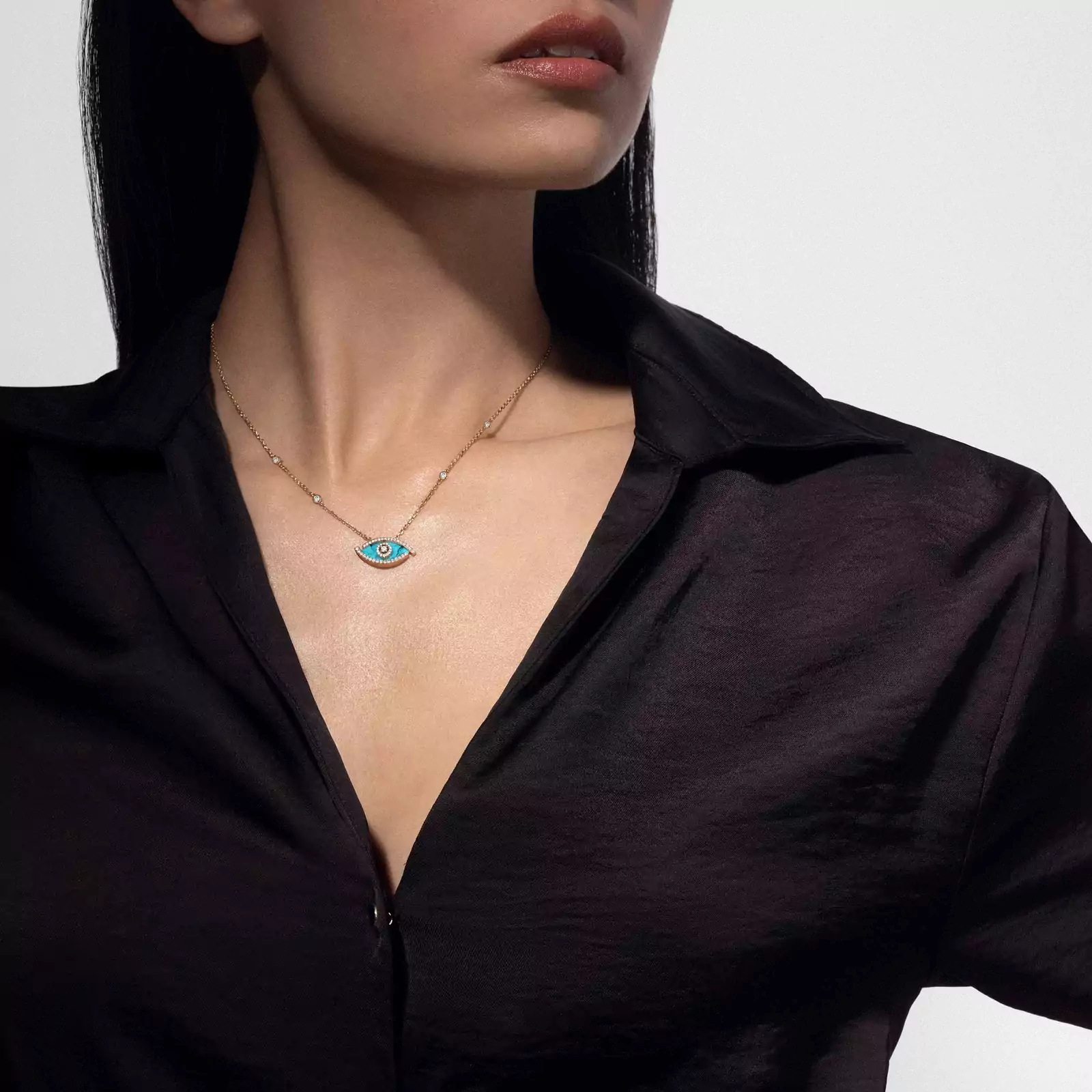 Women Jewellery  MESSIKA, Lucky Eye Pave Turquoise Necklace, SKU: 12952-PG | watchphilosophy.co.uk