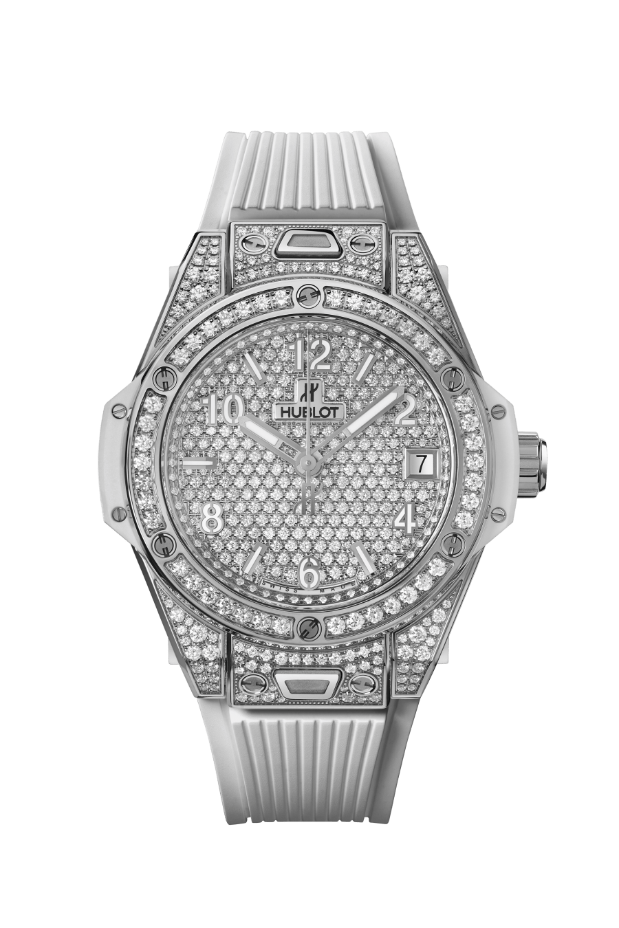 Men's watch / unisex  HUBLOT, One Click Steel White Full Pave / 39mm, SKU: 465.SE.9010.RW.1604 | watchphilosophy.co.uk