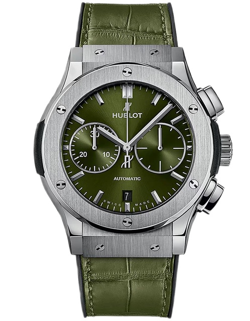 Men's watch / unisex  HUBLOT, Classic Fusion Chronograph Titanium Green / 45mm, SKU: 521.NX.8970.LR | watchphilosophy.co.uk