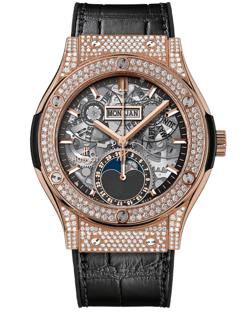 Men's watch / unisex  HUBLOT, Classic Fusion Aerofusion Moonphase King Gold Pave / 42mm, SKU: 547.OX.0180.LR.1704 | watchphilosophy.co.uk