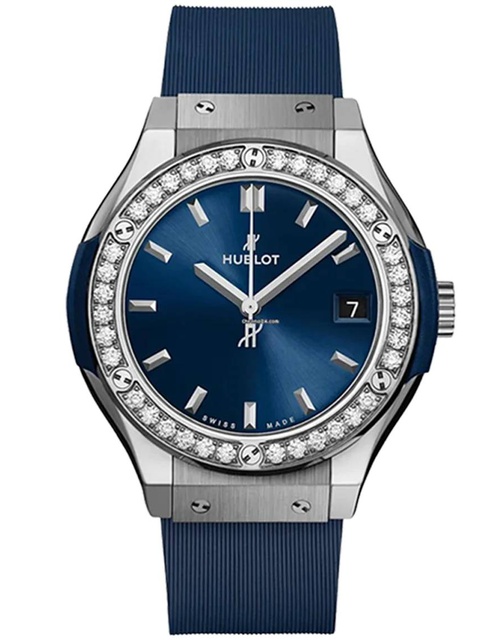 Ladies' watch  HUBLOT, Classic Fusion Titanium Blue Diamonds / 33mm, SKU: 581.NX.7170.RX.1104 | watchphilosophy.co.uk