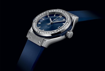 Ladies' watch  HUBLOT, Classic Fusion Titanium Blue Diamonds / 29mm, SKU: 591.NX.7170.RX.1204 | watchphilosophy.co.uk