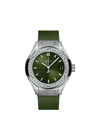 Ladies' watch  HUBLOT, Classic Fusion Titanium Green Diamonds / 29mm, SKU: 591.NX.8970.RX.1204 | watchphilosophy.co.uk