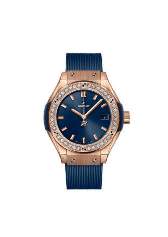 Ladies' watch  HUBLOT, Classic Fusion King Gold Blue Diamonds / 29mm, SKU: 591.OX.7180.RX.1204 | watchphilosophy.co.uk