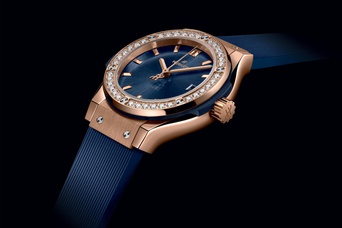 Ladies' watch  HUBLOT, Classic Fusion King Gold Blue Diamonds / 29mm, SKU: 591.OX.7180.RX.1204 | watchphilosophy.co.uk