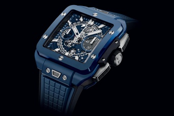 Men's watch / unisex  HUBLOT, Square Bang Unico Blue Ceramic / 42mm, SKU: 821.EX.5170.RX | watchphilosophy.co.uk