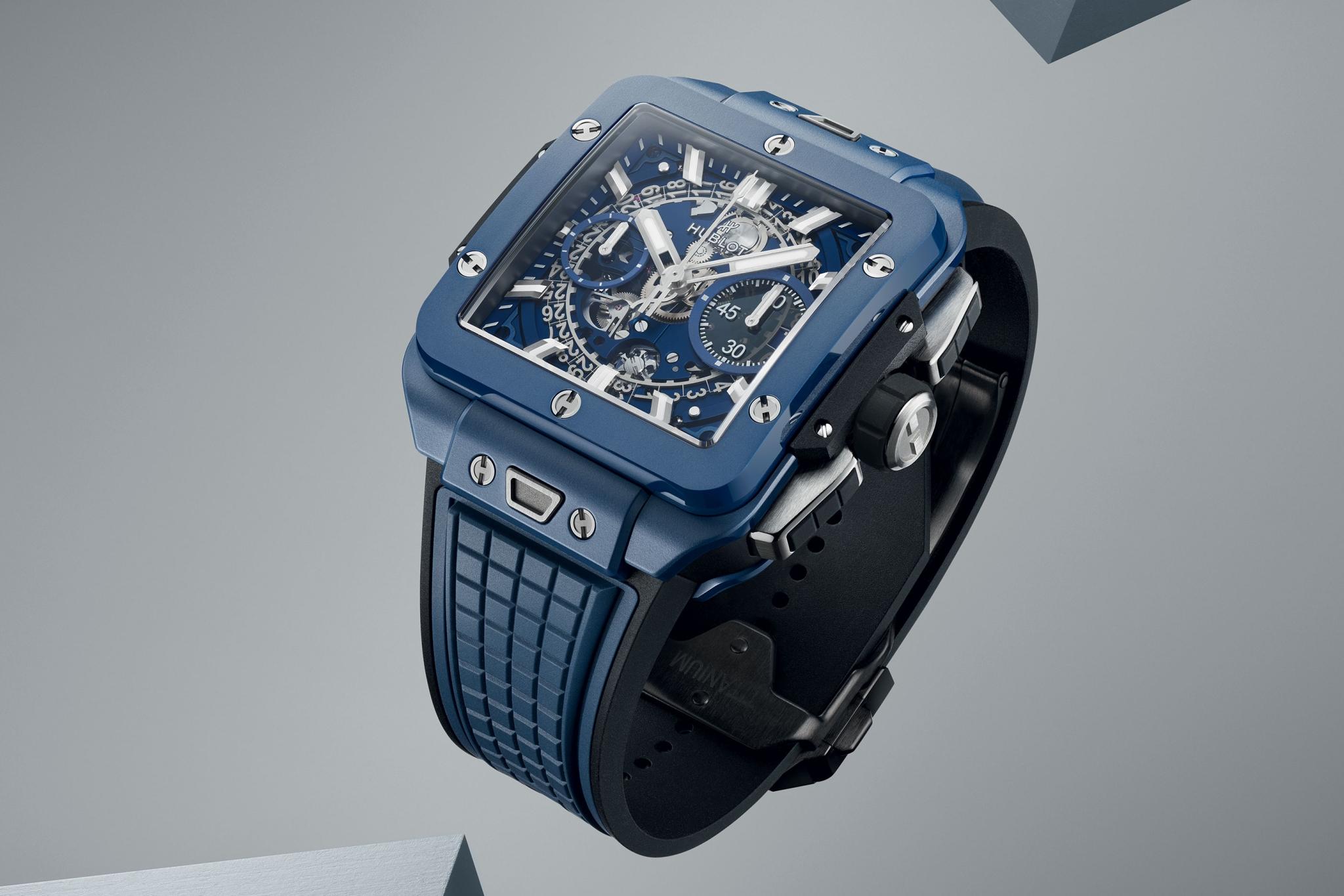 Men's watch / unisex  HUBLOT, Square Bang Unico Blue Ceramic / 42mm, SKU: 821.EX.5170.RX | watchphilosophy.co.uk