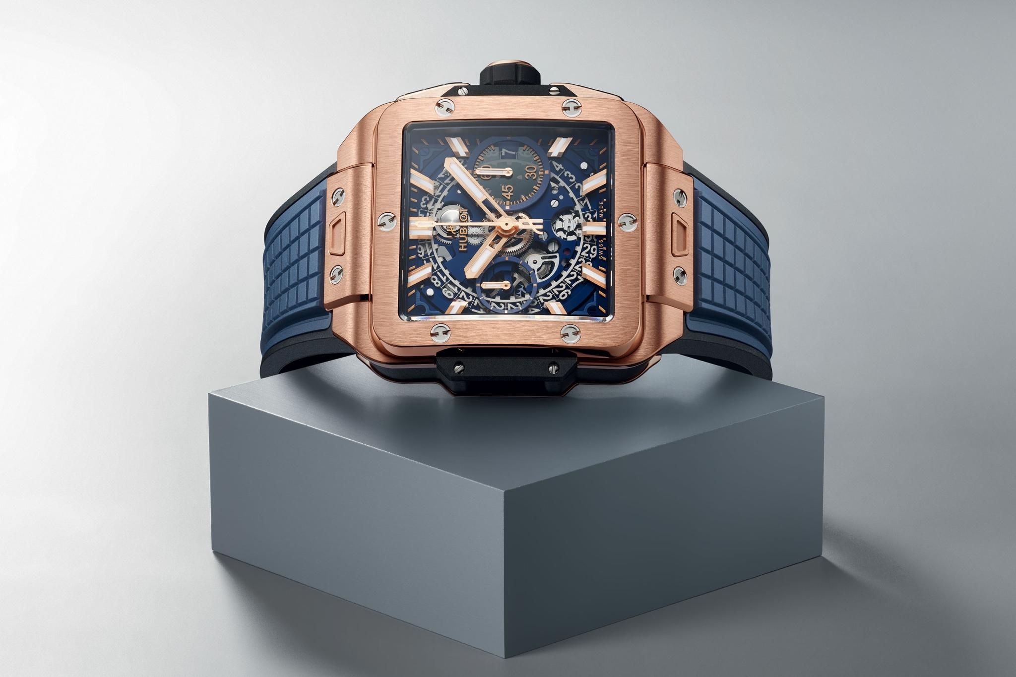 Men's watch / unisex  HUBLOT, Square Bang Unico King Gold Blue / 42mm, SKU: 821.OX.5180.RX | watchphilosophy.co.uk