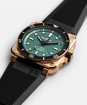 Men's watch / unisex  BELL & ROSS, BR 03-92 Diver Black & Green Bronze / 42mm, SKU: BR0392-D-LT-BR/SRB | watchphilosophy.co.uk