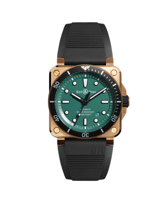 Men's watch / unisex  BELL & ROSS, BR 03-92 Diver Black & Green Bronze / 42mm, SKU: BR0392-D-LT-BR/SRB | watchphilosophy.co.uk