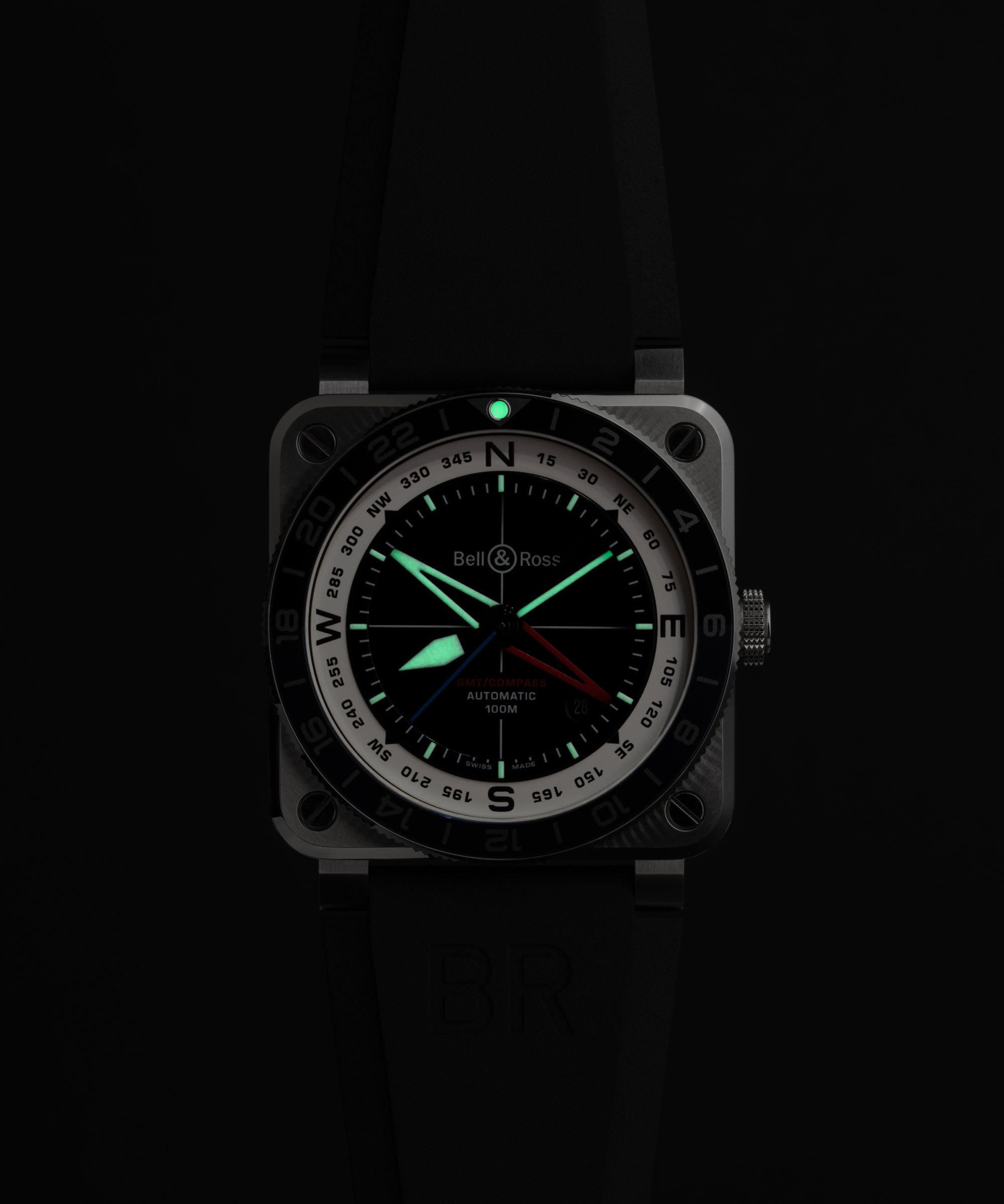 Men's watch / unisex  BELL & ROSS, BR 03 GMT Compass Limited Edition / 42mm, SKU: BR0393-COM-ST/SRB | watchphilosophy.co.uk