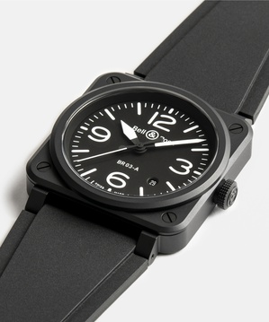 Men's watch / unisex  BELL & ROSS, BR 03 Black Matte / 41mm, SKU: BR03A-BL-CE/SRB | watchphilosophy.co.uk