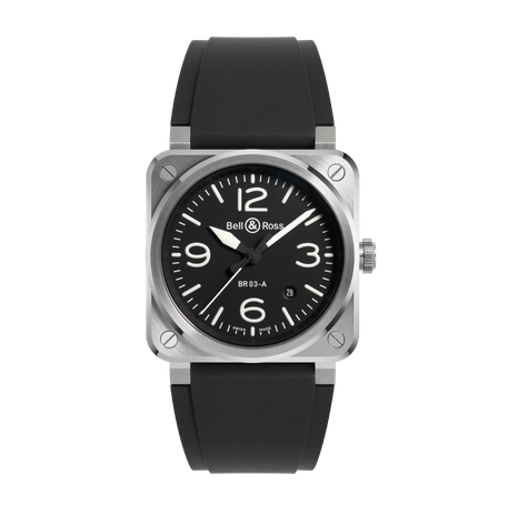 Men's watch / unisex  BELL & ROSS, BR 03 Black Steel / 41mm, SKU: BR03A-BL-ST/SRB | watchphilosophy.co.uk