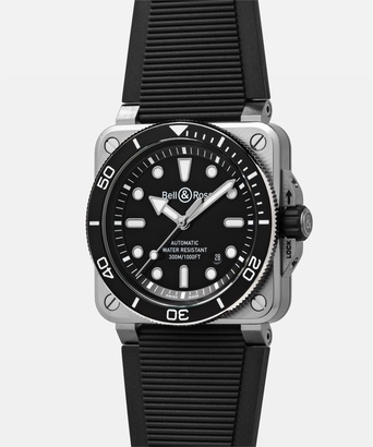 Men's watch / unisex  BELL & ROSS, BR-03 Diver Black Steel / 42mm, SKU: BR03A-D-BL-ST-SRB | watchphilosophy.co.uk