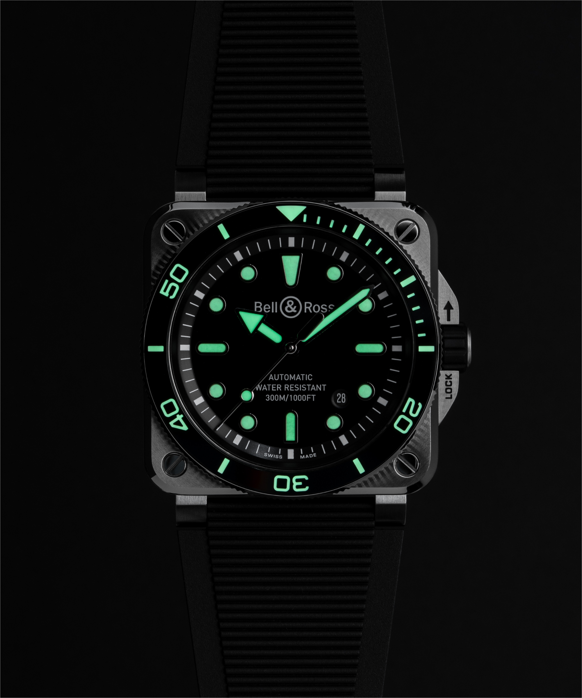 Men's watch / unisex  BELL & ROSS, BR-03 Diver Black Steel / 42mm, SKU: BR03A-D-BL-ST-SRB | watchphilosophy.co.uk
