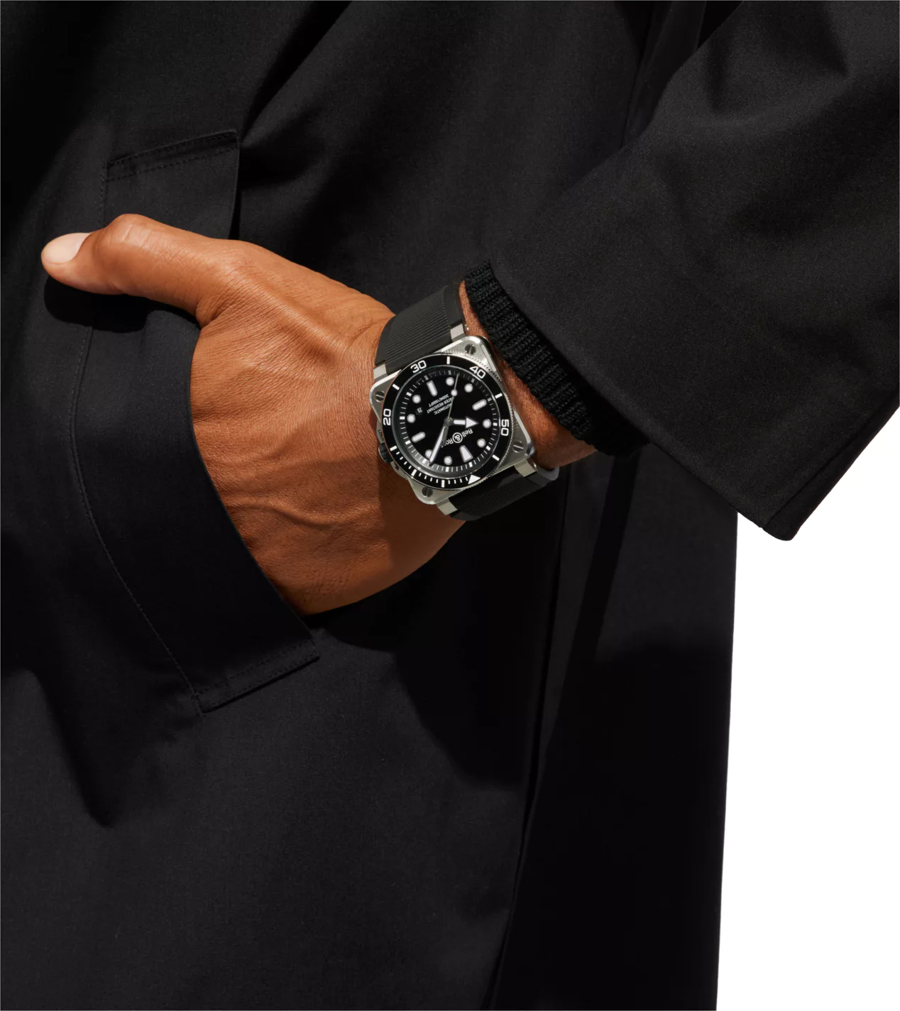 Men's watch / unisex  BELL & ROSS, BR-03 Diver Black Steel / 42mm, SKU: BR03A-D-BL-ST-SRB | watchphilosophy.co.uk