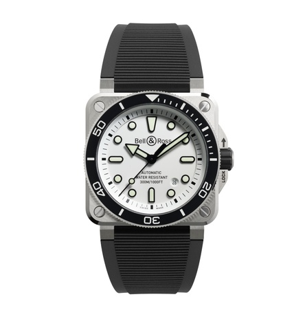 Men's watch / unisex  BELL & ROSS, BR-03 Diver White Steel / 42mm, SKU: BR03A-D-WH-ST/SRB | watchphilosophy.co.uk