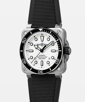 Men's watch / unisex  BELL & ROSS, BR-03 Diver White Steel / 42mm, SKU: BR03A-D-WH-ST/SRB | watchphilosophy.co.uk