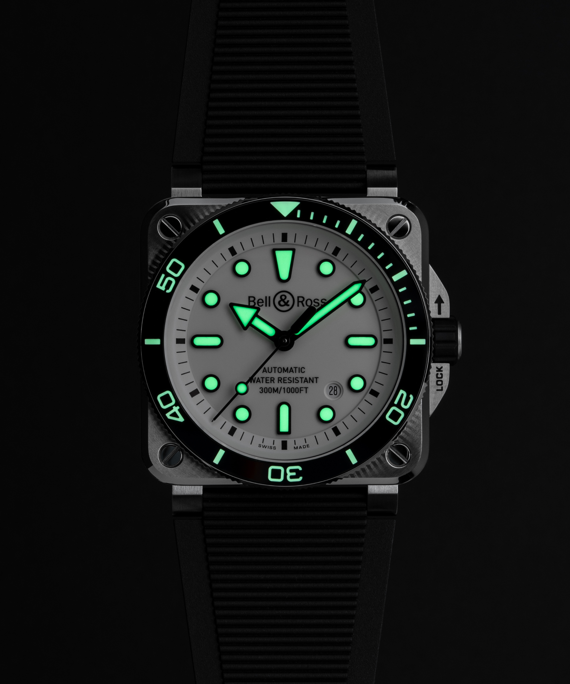 Men's watch / unisex  BELL & ROSS, BR-03 Diver White Steel / 42mm, SKU: BR03A-D-WH-ST/SRB | watchphilosophy.co.uk