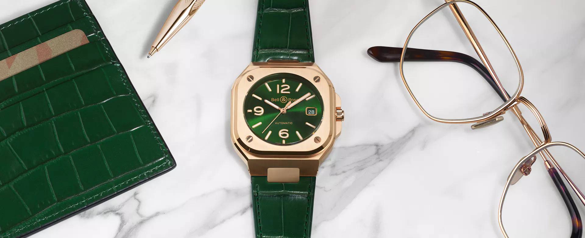 Men's watch / unisex  BELL & ROSS, BR 05 Green Gold / 40mm, SKU: BR05A-GN-PG/SCR | watchphilosophy.co.uk