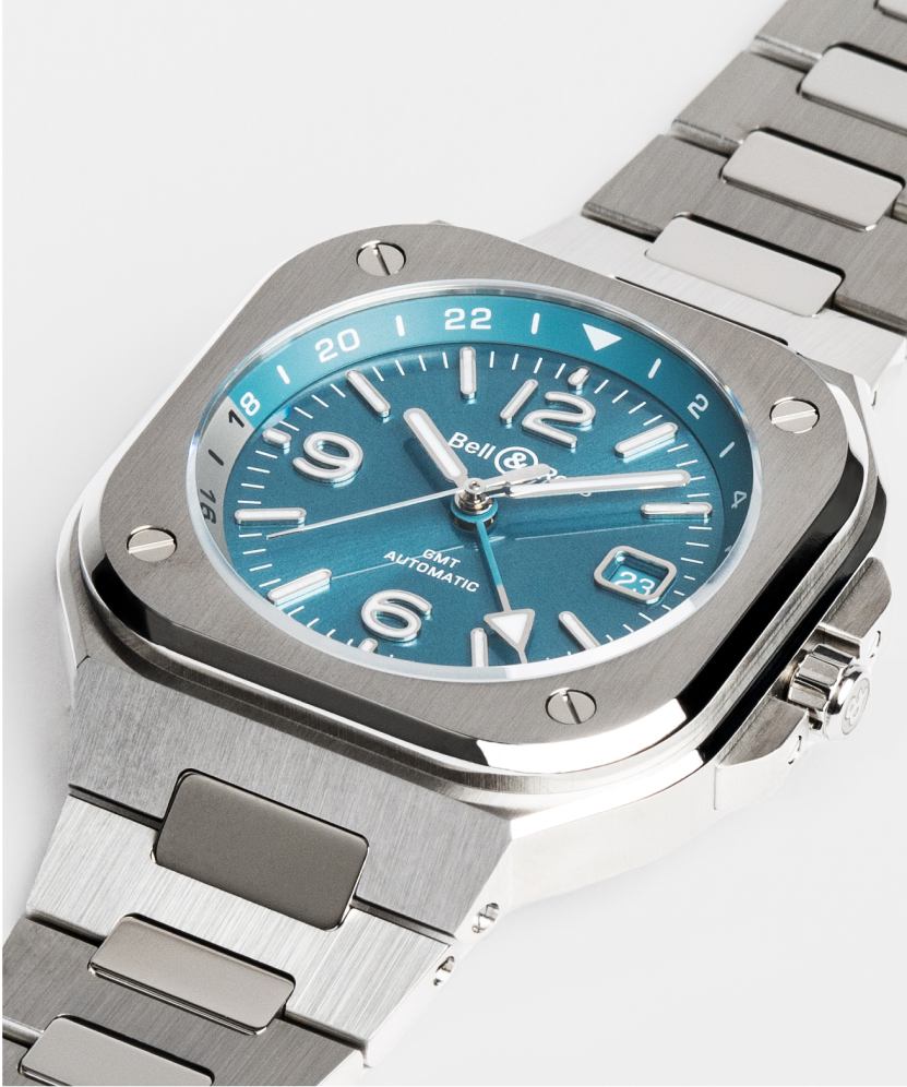 Men's watch / unisex  BELL & ROSS, BR 05 GMT Sky Blue / 41mm, SKU: BR05G-PB-ST/SST | watchphilosophy.co.uk