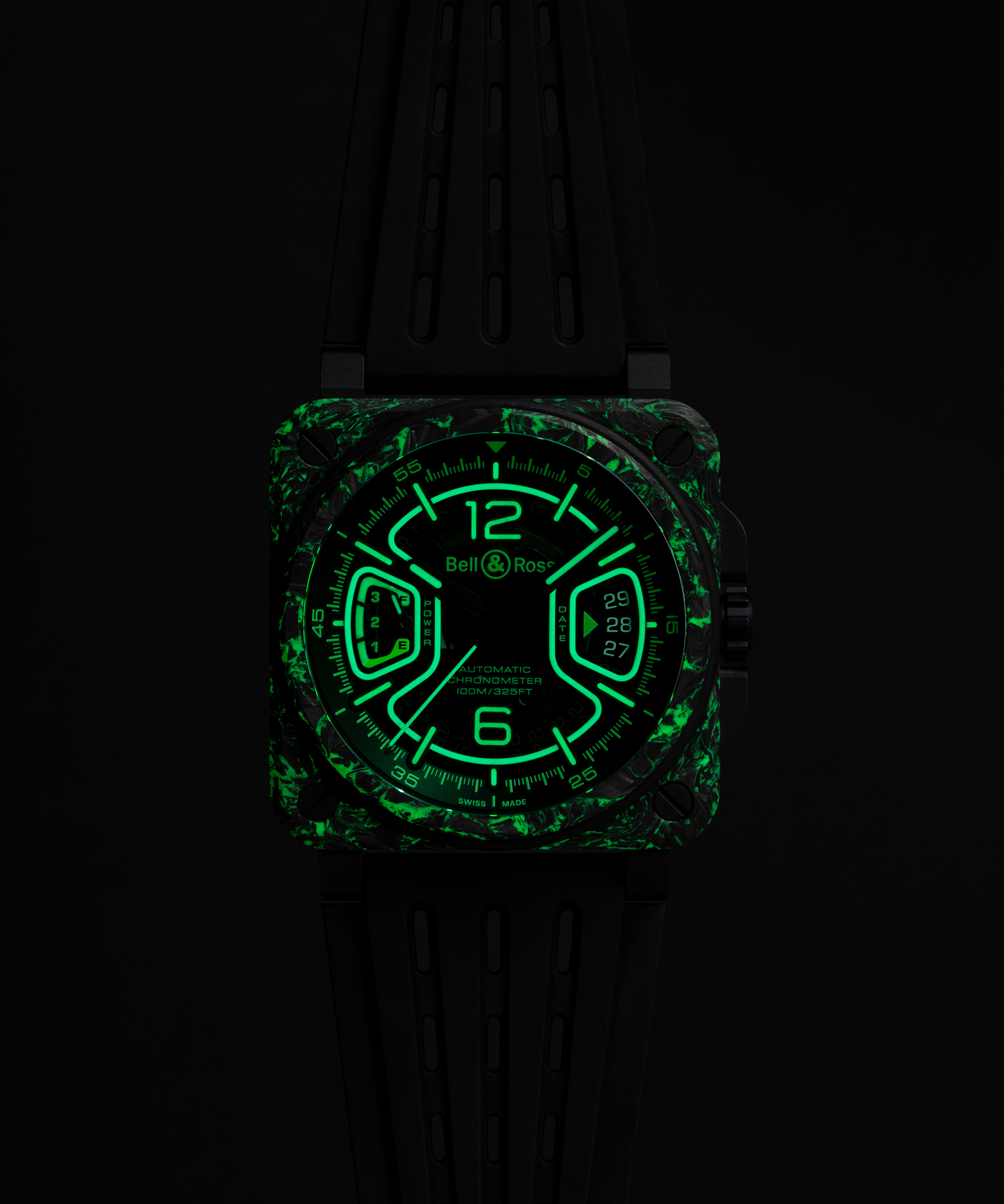 Men's watch / unisex  BELL & ROSS, BR-X3 Night Vision Limited Edition / 41mm, SKU: BRX3R-GN-CA/SRB | watchphilosophy.co.uk