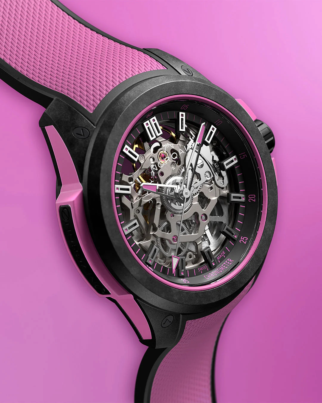 Men's watch / unisex  NORQAIN, Independence Wild One Skeleton Hyper Pink / 39mm, SKU: N3001.07Q04.B03.R01 | watchphilosophy.co.uk